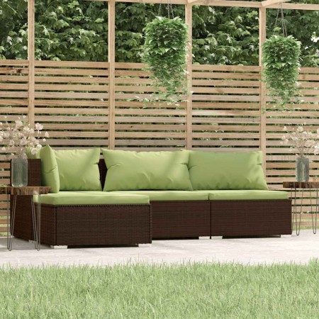 Set muebles de jardín 4 piezas y cojines ratán sintético marrón en Conjuntos de jardín | Comprar online en Foru.es