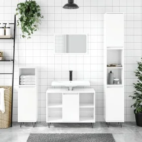 Armario de baño madera contrachapada blanco brillo 30x30x100 cm de vidaXL, Tocadores de baño - Ref: Foro24-831558, Precio: 49...