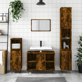 Armario de baño madera contrachapada roble ahumado 30x30x100 cm de vidaXL, Tocadores de baño - Ref: Foro24-831561, Precio: 51...