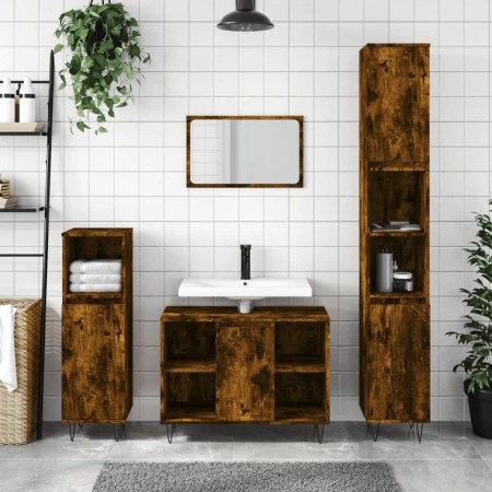 Armario de baño madera contrachapada roble ahumado 30x30x100 cm de vidaXL, Tocadores de baño - Ref: Foro24-831561, Precio: 52...
