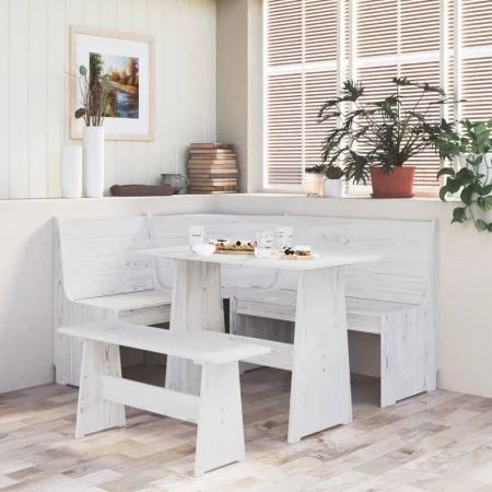 Banco de esquina madera maciza de pino blanco 151 cm de vidaXL, Bancos de comedor y cocina - Ref: Foro24-327247, Precio: 196,...