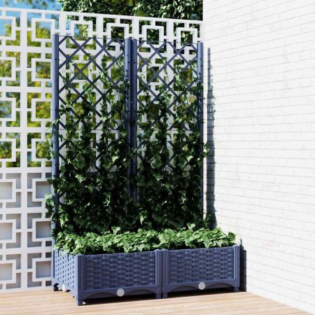 Jardinera de jardín con enrejado azul grisáceo 80x40x121,5 cm PP en Macetas y jardineras | Comprar online en Foru.es