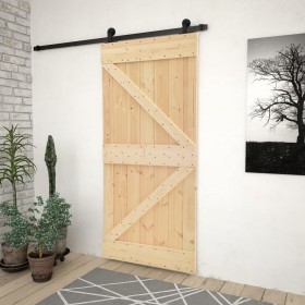 Puerta corredera con herrajes madera maciza de pino 90x210 cm de vidaXL, Puertas - Ref: Foro24-3057497, Precio: 177,24 €, Des...