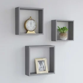 Estantes cubo de pared 3 unidades MDF gris de vidaXL, Estantes y estanterías - Ref: Foro24-323951, Precio: 32,62 €, Descuento: %