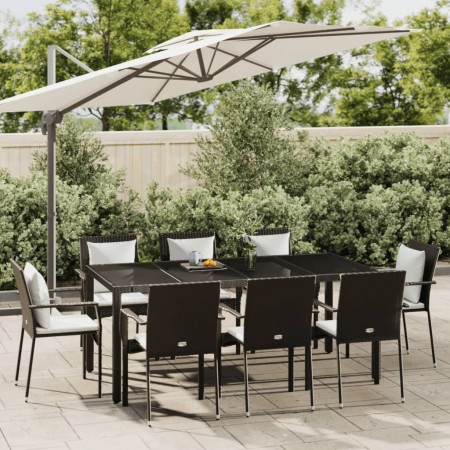 Set de comedor de jardín 9 pzas y cojines ratán sintético negro en Conjuntos de jardín | Comprar online en Foru.es