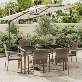 Set comedor jardín 7 pzas y cojines ratán sintético gris en Conjuntos de jardín | Comprar online en Foru.es