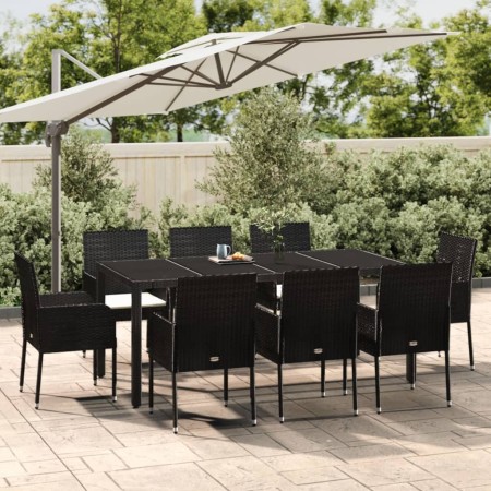 Set de comedor de jardín 9 pzas y cojines ratán sintético negro en Conjuntos de jardín | Comprar online en Foru.es
