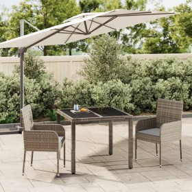 Set comedor de jardín 3 piezas con cojines ratán sintético gris en Conjuntos de jardín | Comprar online en Foru.es