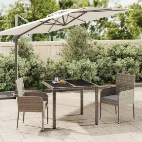Set comedor de jardín 3 piezas con cojines ratán sintético gris en Conjuntos de jardín | Comprar online en Foru.es