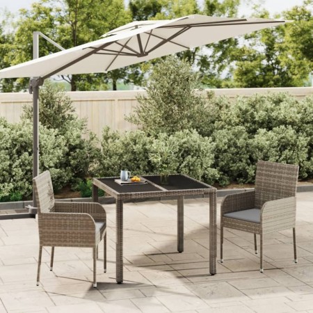 Set comedor de jardín 3 piezas con cojines ratán sintético gris en Conjuntos de jardín | Comprar online en Foru.es