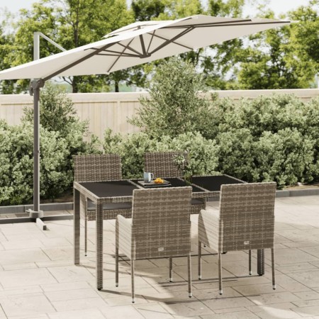 Set comedor de jardín 5 piezas con cojines ratán sintético gris en Conjuntos de jardín | Comprar online en Foru.es