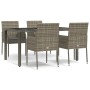 Set comedor de jardín 5 piezas con cojines ratán sintético gris en Conjuntos de jardín | Comprar online en Foru.es