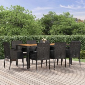 Set de comedor de jardín 9 pzas y cojines ratán sintético negro en Conjuntos de jardín | Comprar online en Foru.es