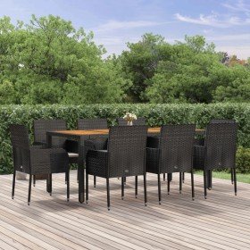 Set de comedor de jardín 9 pzas y cojines ratán sintético negro en Conjuntos de jardín | Comprar online en Foru.es