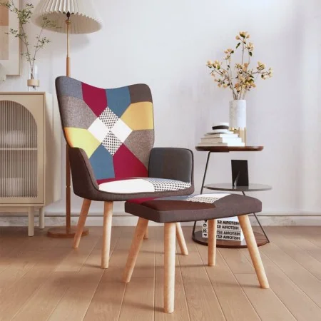Silla de relajación con reposapiés tela patchwork de vidaXL, Sillones - Ref: Foro24-328184, Precio: 127,04 €, Descuento: %