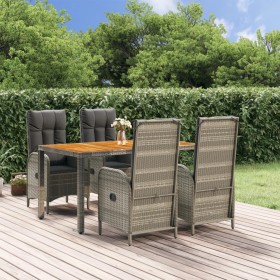 Set comedor de jardín 5 piezas con cojines ratán sintético gris en Conjuntos de jardín | Comprar online en Foru.es