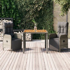 Set comedor de jardín 3 piezas con cojines ratán sintético gris en Conjuntos de jardín | Comprar online en Foru.es