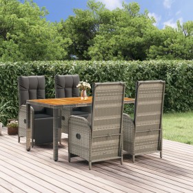 Set comedor de jardín 5 piezas con cojines ratán sintético gris en Conjuntos de jardín | Comprar online en Foru.es