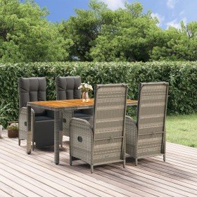 Set comedor de jardín 5 piezas con cojines ratán sintético gris en Conjuntos de jardín | Comprar online en Foru.es