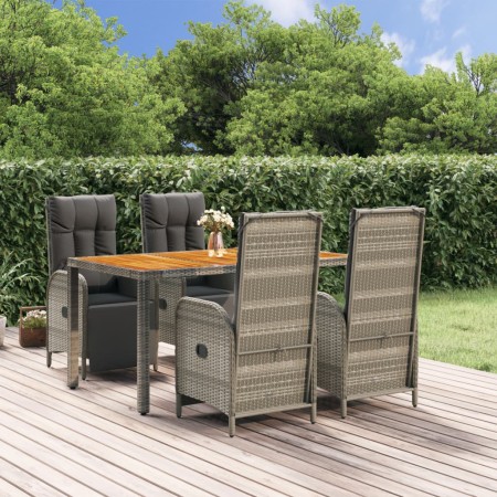 Set comedor de jardín 5 piezas con cojines ratán sintético gris en Conjuntos de jardín | Comprar online en Foru.es