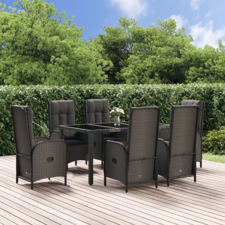Set comedor jardín 7 pzas y cojines ratán sintético negro gris en Conjuntos de jardín | Comprar online en Foru.es