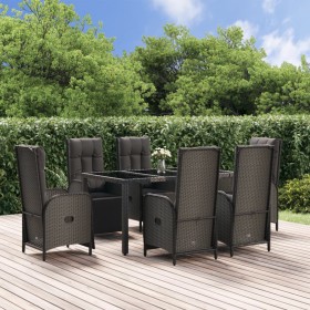 Set comedor jardín 7 pzas y cojines ratán sintético negro gris en Conjuntos de jardín | Comprar online en Foru.es