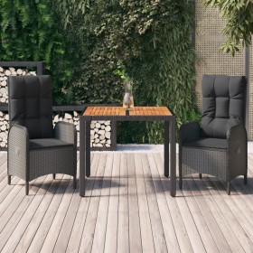 Set comedor de jardín 3 pzas con cojines ratán sintético negro en Conjuntos de jardín | Comprar online en Foru.es