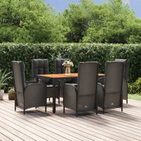 Set de comedor de jardín 7 pzas y cojines ratán sintético negro en Conjuntos de jardín | Comprar online en Foru.es