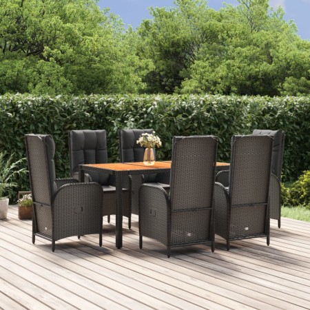 Set de comedor de jardín 7 pzas y cojines ratán sintético negro en Conjuntos de jardín | Comprar online en Foru.es