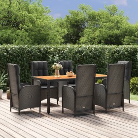 Set de comedor de jardín 7 pzas y cojines ratán sintético negro en Conjuntos de jardín | Comprar online en Foru.es