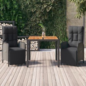 Set comedor de jardín 3 pzas con cojines ratán sintético negro en Conjuntos de jardín | Comprar online en Foru.es