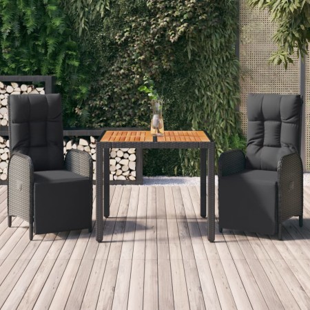 Set comedor de jardín 3 pzas con cojines ratán sintético negro en Conjuntos de jardín | Comprar online en Foru.es