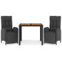 Set comedor de jardín 3 pzas con cojines ratán sintético negro en Conjuntos de jardín | Comprar online en Foru.es