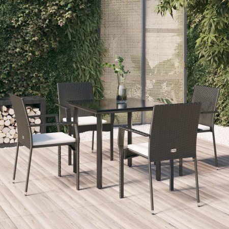 Set de muebles jardín 5 pzas con cojines ratán sintético negro en Conjuntos de jardín | Comprar online en Foru.es