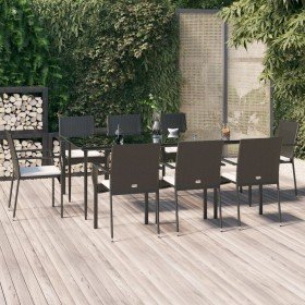 Set de comedor de jardín 9 pzas y cojines ratán sintético negro en Conjuntos de jardín | Comprar online en Foru.es