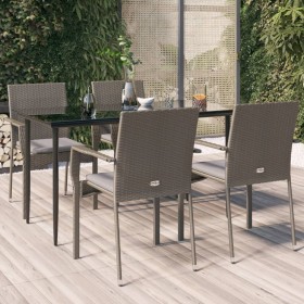 Set comedor jardín 5 pzas y cojines ratán sintético negro gris en Conjuntos de jardín | Comprar online en Foru.es