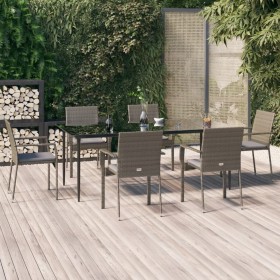 Set comedor jardín 7 pzas y cojines ratán sintético negro gris en Conjuntos de jardín | Comprar online en Foru.es