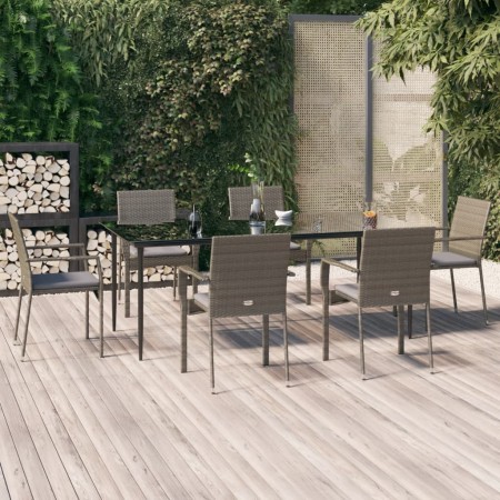 Set comedor jardín 7 pzas y cojines ratán sintético negro gris en Conjuntos de jardín | Comprar online en Foru.es