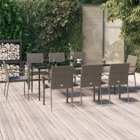 Set comedor jardín 9 pzas y cojines ratán sintético negro gris en Conjuntos de jardín | Comprar online en Foru.es