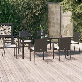 Set de comedor de jardín 7 pzas y cojines ratán sintético negro en Conjuntos de jardín | Comprar online en Foru.es