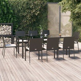 Set de comedor de jardín 9 pzas y cojines ratán sintético negro en Conjuntos de jardín | Comprar online en Foru.es