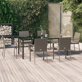 Set comedor jardín 7 pzas y cojines ratán sintético negro gris en Conjuntos de jardín | Comprar online en Foru.es