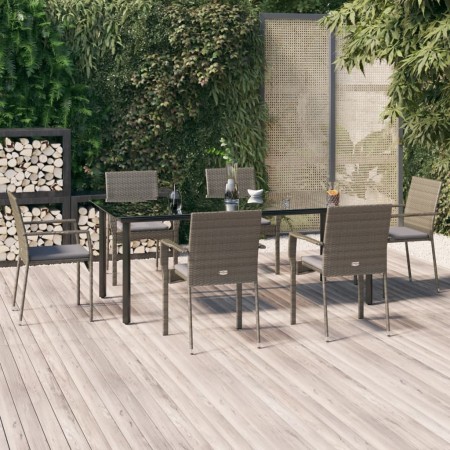 Set comedor jardín 7 pzas y cojines ratán sintético negro gris en Conjuntos de jardín | Comprar online en Foru.es