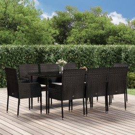 Set de comedor de jardín 9 pzas y cojines ratán sintético negro en Conjuntos de jardín | Comprar online en Foru.es