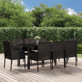 Set de comedor de jardín 9 pzas y cojines ratán sintético negro en Conjuntos de jardín | Comprar online en Foru.es
