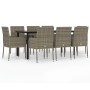 Set comedor jardín 9 pzas y cojines ratán sintético negro gris en Conjuntos de jardín | Comprar online en Foru.es