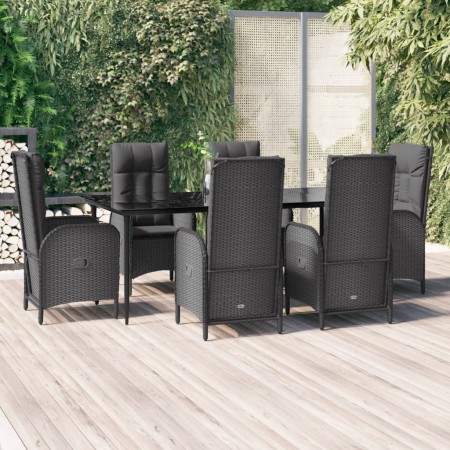 Set de comedor de jardín 7 pzas y cojines ratán sintético negro en Conjuntos de jardín | Comprar online en Foru.es