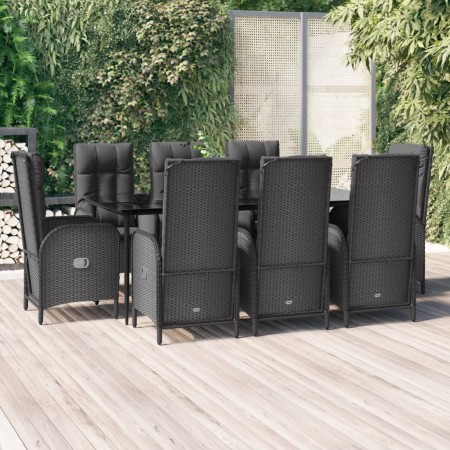 Set de comedor de jardín 9 pzas y cojines ratán sintético negro en Conjuntos de jardín | Comprar online en Foru.es