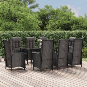Set de comedor de jardín 9 pzas y cojines ratán sintético negro en Conjuntos de jardín | Comprar online en Foru.es