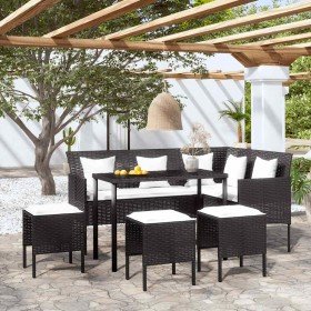 Set de sofás en forma de L 5 pzas cojines ratán sintético negro en Conjuntos de jardín | Comprar online en Foru.es